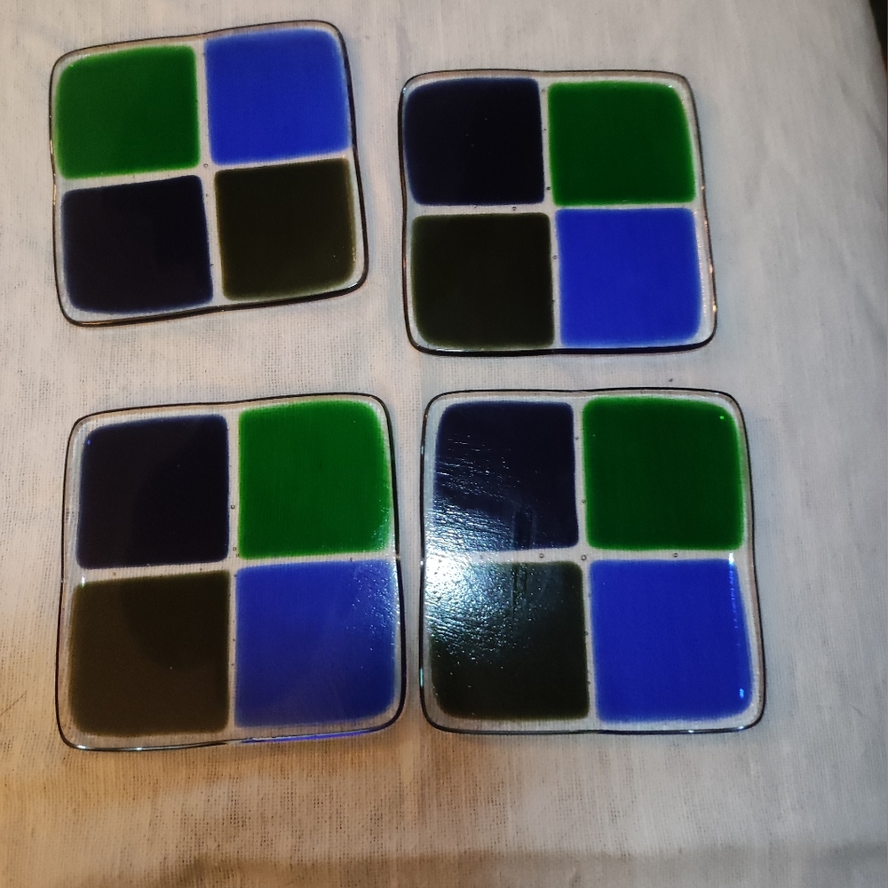 Multi Colored Fused Art Glass Coasters - Picture 3 of 3